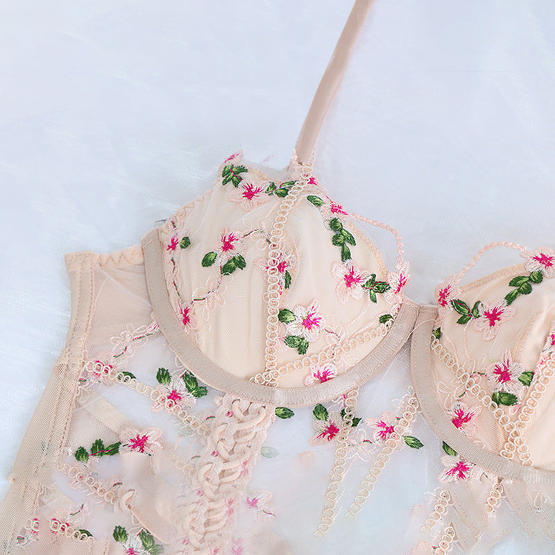 Fancy Lingerie Woman  Floral Embroidery Set