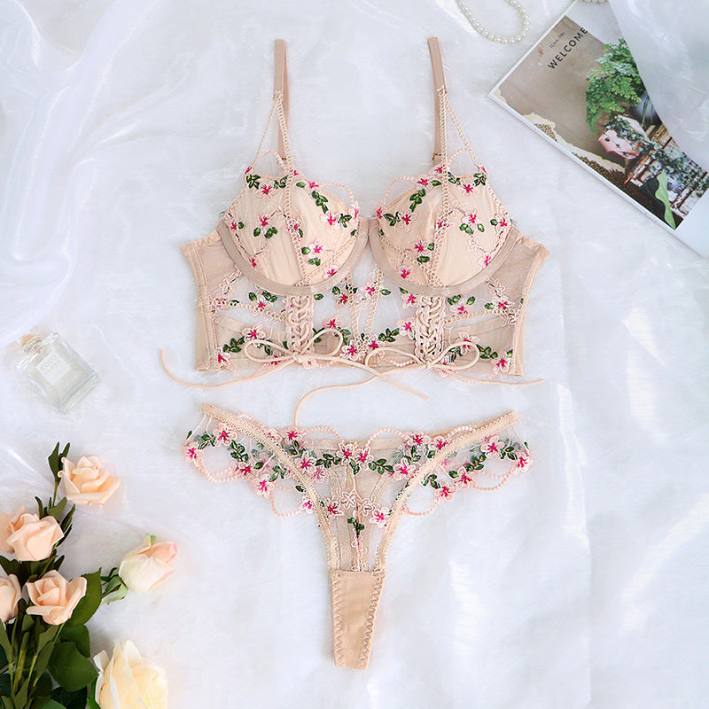 Fancy Lingerie Woman  Floral Embroidery Set